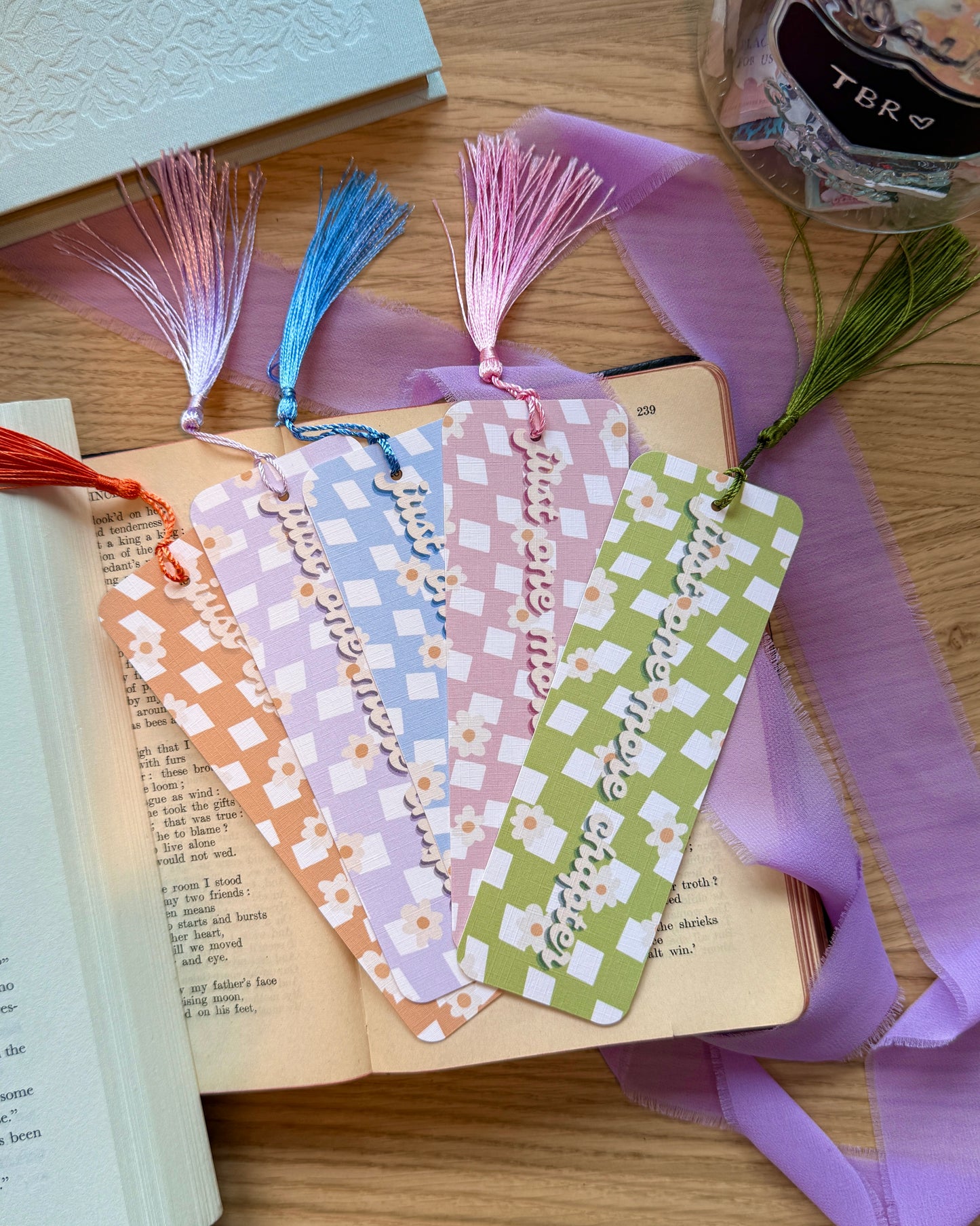 Just One More Chapter Spring Groovy Pattern Bookmark