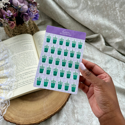 Matcha Boba Journaling Sticker Sheet