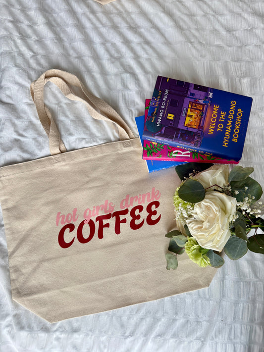 Hot Girls Drink Coffee Large Canvas Tote Bag