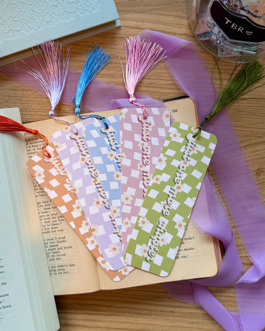 Just One More Chapter Spring Groovy Pattern Bookmark